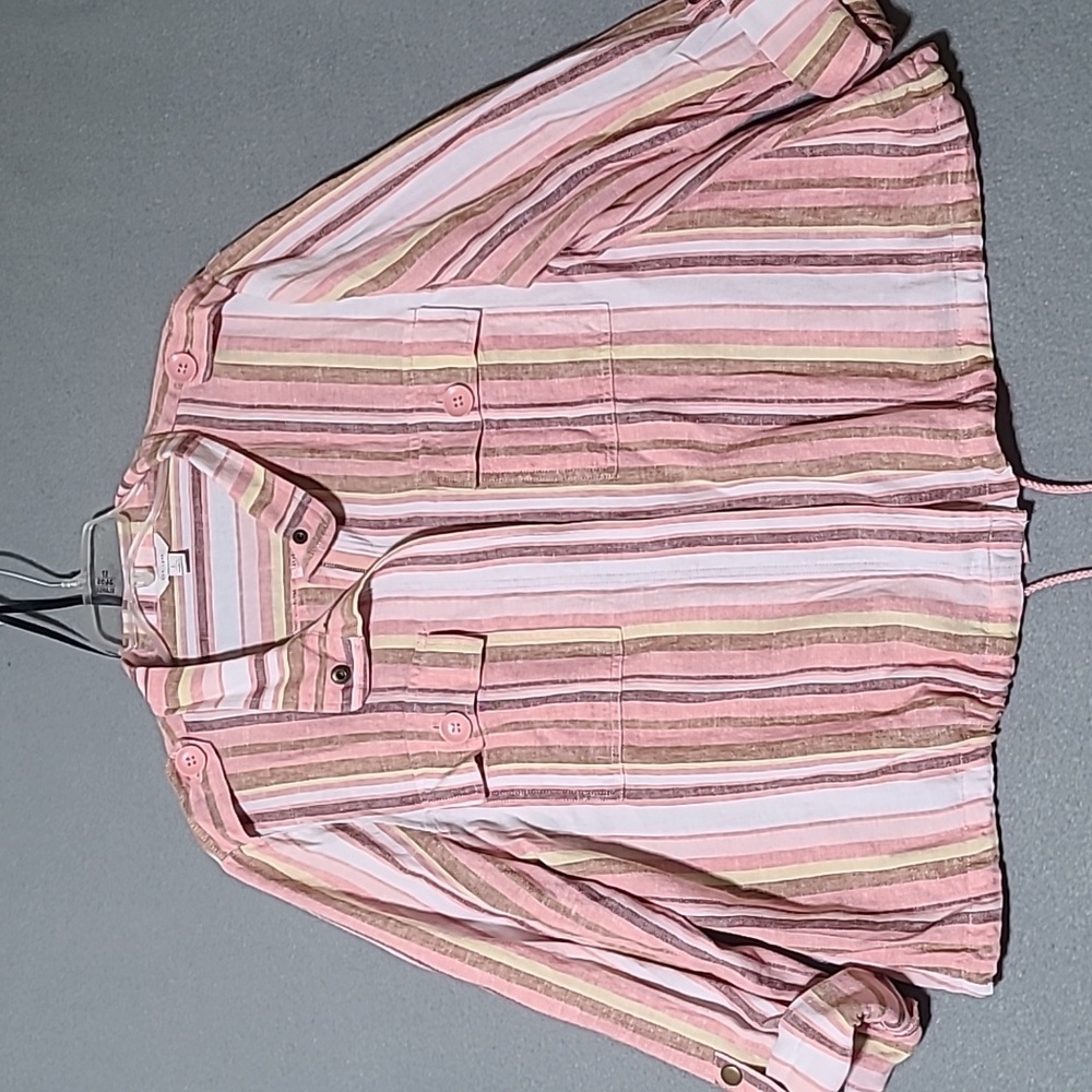 CATO Women's Pink Striped Front Zip Thin Jacket -Size‎ Large